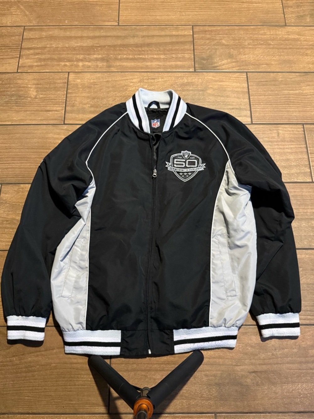 Oakland Raiders 50th Anniversary Varsity Bomber Jacket – Size L